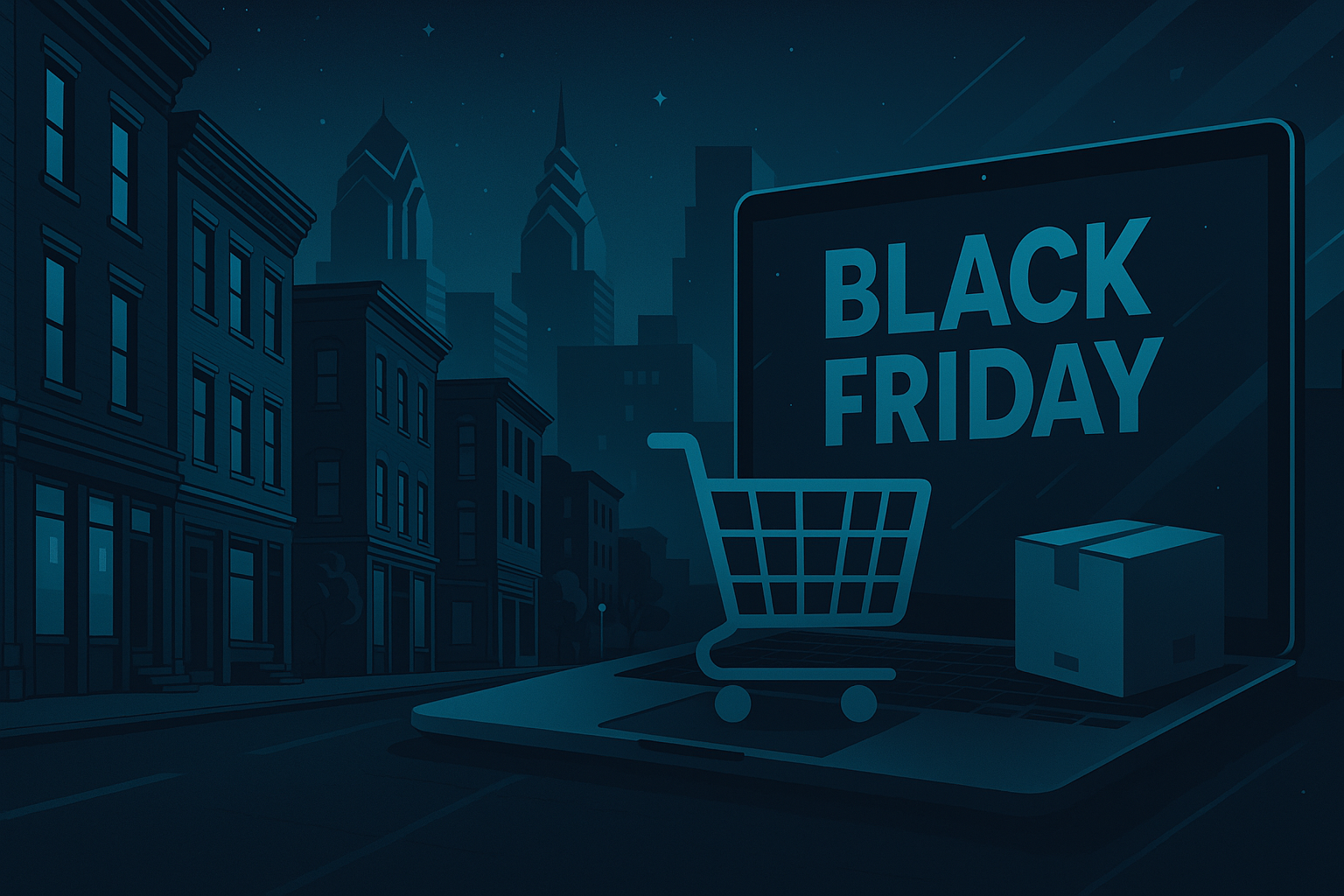 Vitrines com letreiros de Black Friday e pessoas fazendo compras