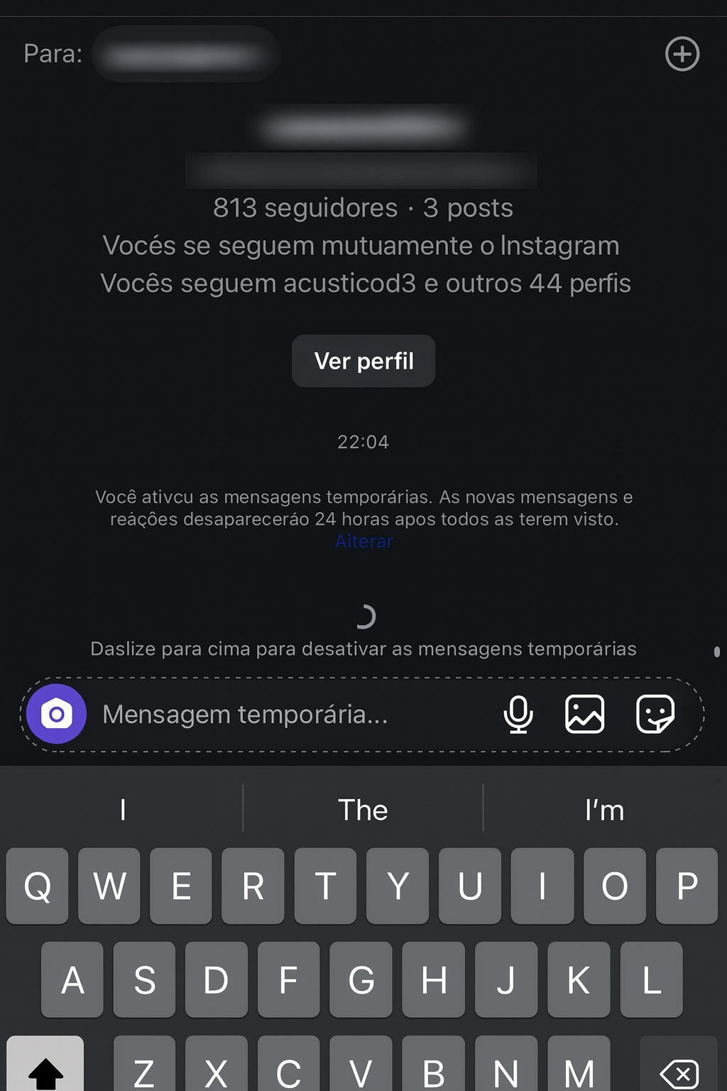 Exemplo de conversa no modo temporário do Instagram