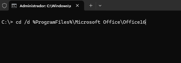 Navegar até a pasta do Office